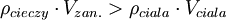 \rho_{cieczy}\cdot V_{zan.}> \rho_{ciala}\cdot V_{ciala}